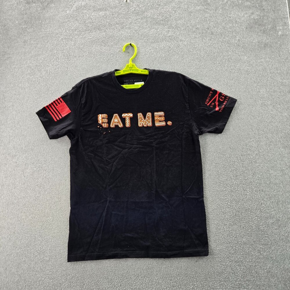 Grunt Style Men Shirt L Black Graphic Print Eat Me Flag Logo Short Sleeve